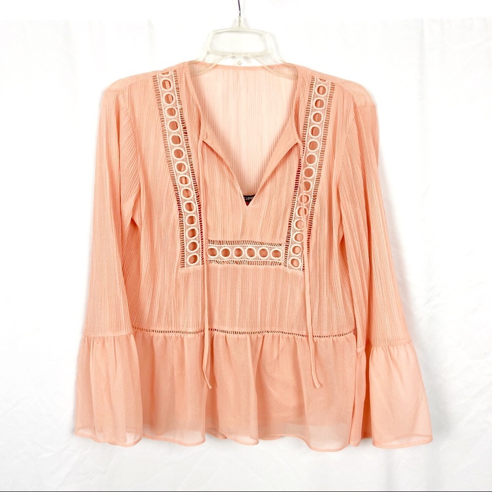 Express blush pink boho ruffle hem top XS